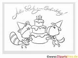Katze Hund Kuchen Kindergeburtstag Grusskarten Malvorlage sketch template