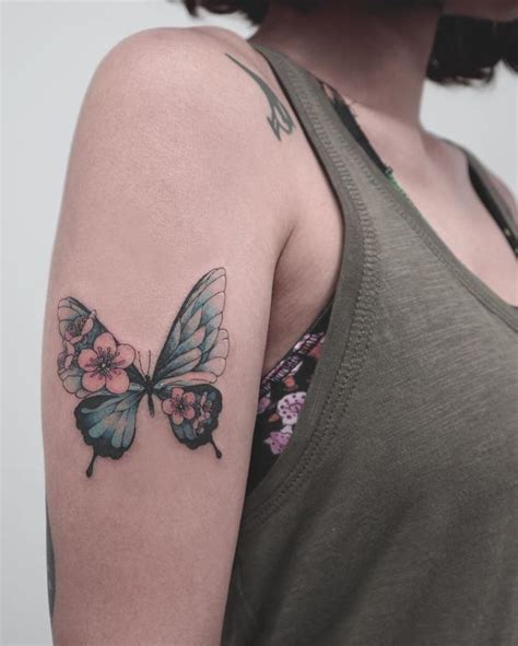 Life In The Flowers Fresh And Elegant Female Butterfly Tattoo Design