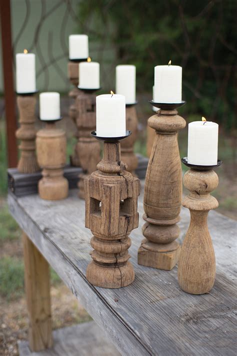 set   reclaimed wooden furniture leg candle holders