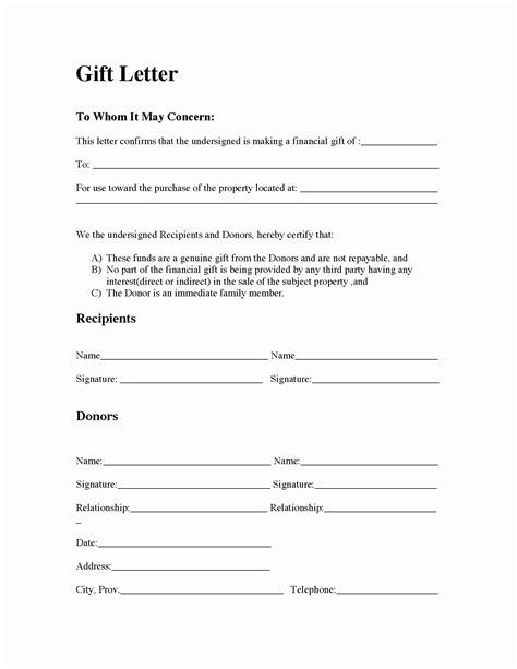 mortgage gift letter template fill  printable fillable blank