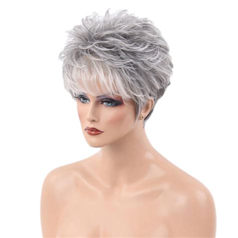 new fashion women short white gray straight human hair full wigs