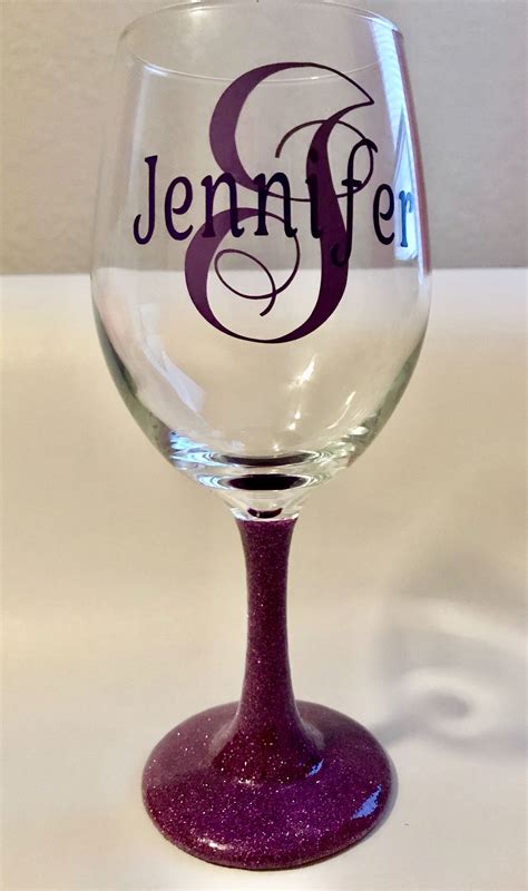 Monogram Personalized Wine Glass Glittered Stem Wine Glass Etsy