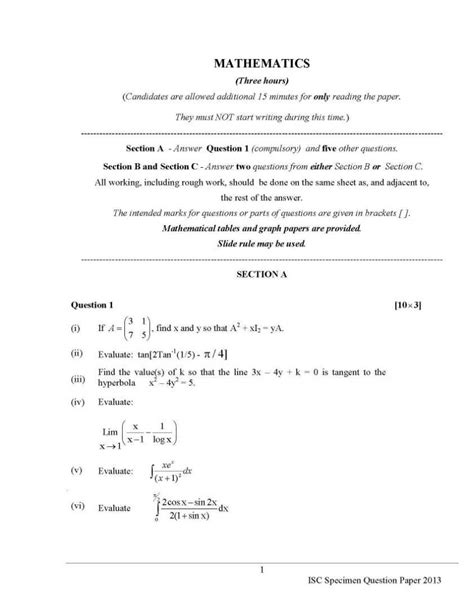 isc class  mathematics exam question papers   studychacha