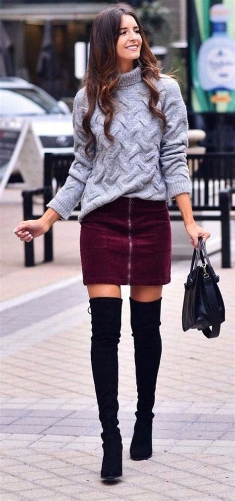perfect winter skirt outfit ideas    style burgundy skirt outfit stylish winter