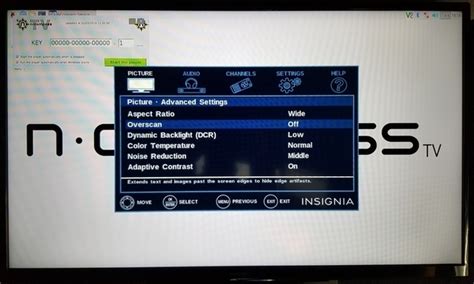 insignia tv set up overscan and inlink for pi