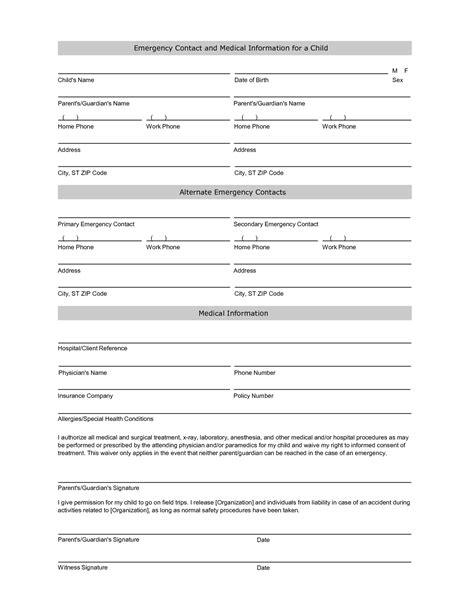 emergency contact form template  employees    printable contact forms