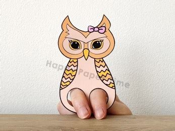 owl puppet printable coloring template easy kids craft happy paper time