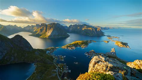 lofoten islands norway panorama  reinebringen    highest mountain peaks   islands