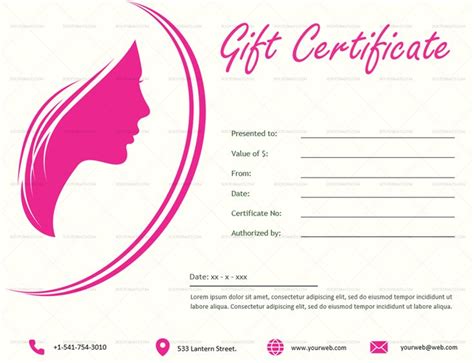 beauty salon gift certificate pink   formats salon gifts