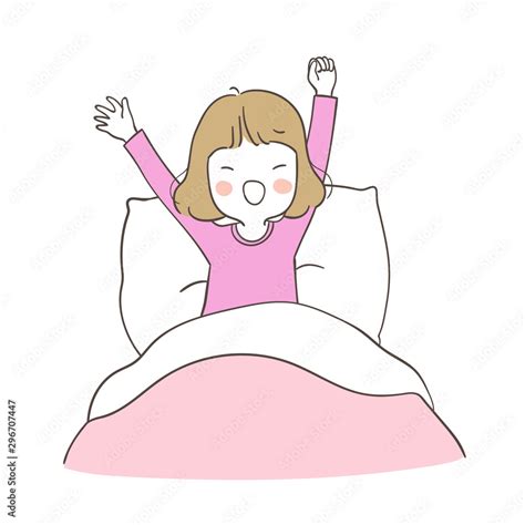 Draw A Girl Wake Up In The Morning And Sleepy Yawning Stock Vector