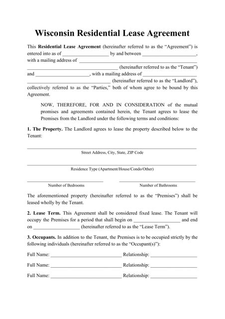 wisconsin residential lease agreement template fill  sign