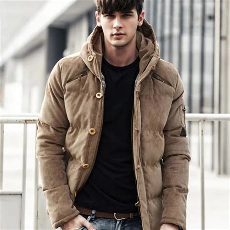 winter hooded solid thick corduroy jacket men padded winter
