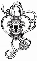 Heart Key Tattoos Lock Drawing Tattoo Locket Designs Template Skull Drawings Vector Coloring Keys Vintage Shaped Padlock Sketch Stock Line sketch template
