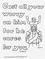 Coloring Peter Pages Kids Cast Him Bible Worry Printable School Sunday Cares Church Revelation God Color Verse He Adron Mr sketch template