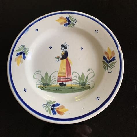 henriot quimper france  plate lady vintage antique art pottery gc ebay