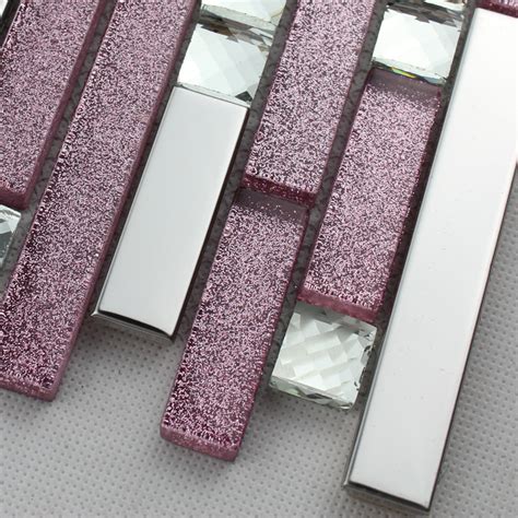 Purple Glass Mosaic Tile Backsplash Silver Stainless Steel