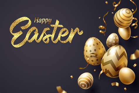 falling golden easter egg  happy easter text  dark background