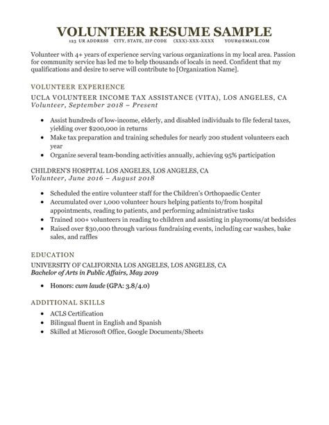 resume examples  students  volunteer experience taliageord