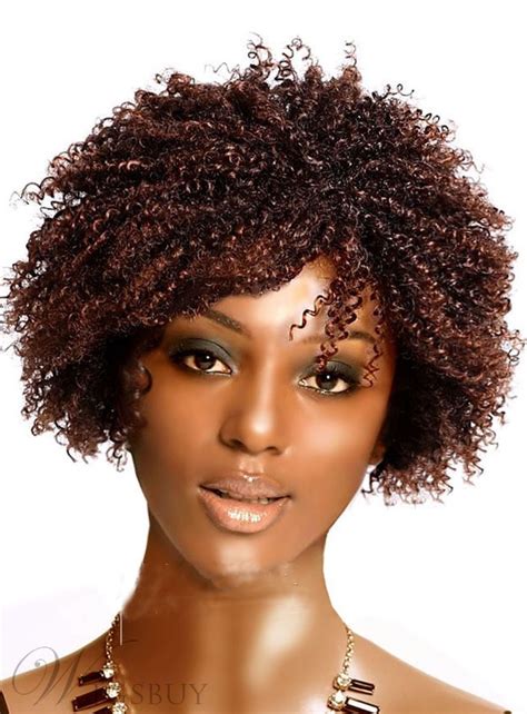 light brown short kinky curly bob hairstyle capless