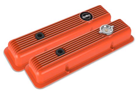 holley   muscle series valve covers  small block chevy engines factory orange