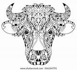 Zentangle Cow Doodle Outline Head Vector Floral Drawn Hand Decorated Ornaments Illustration Shutterstock Ornament Stock Search sketch template