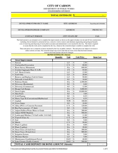 printable contractor bid forms template business