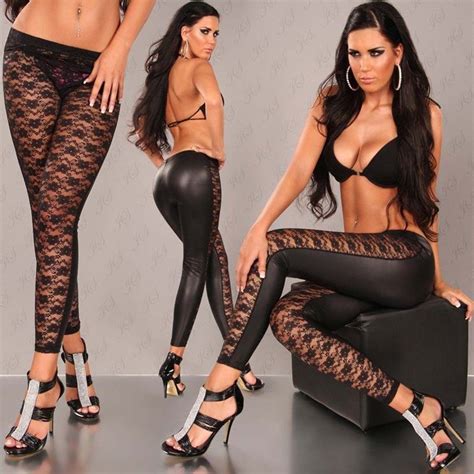 skinny fit lace and leather two tone leggings