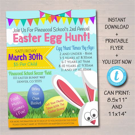 editable easter egg hunt flyer printable invite easter party etsy