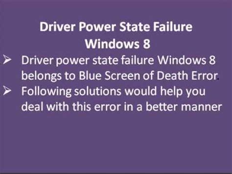fix driver power state failure error youtube