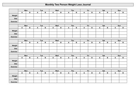 printable weight journal templates printablee
