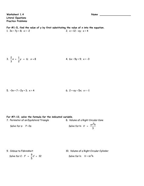 images  literal equations worksheets  grade  grade