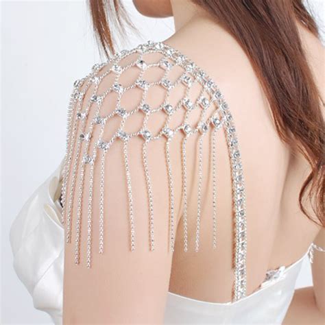 sexy 2pcs tassels rhinestone bridal shoulder chain bra straps halter