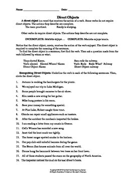 direct  indirect object worksheet  family  family learning resources