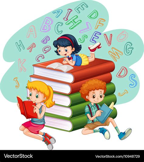 kids reading books royalty  vector image