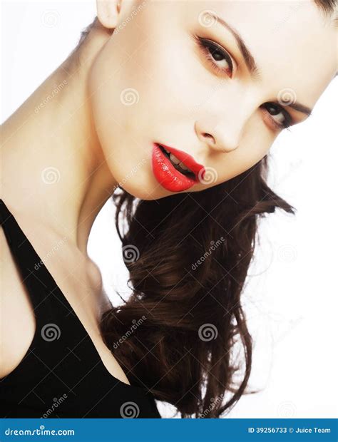 beautiful brunette with red lips stock image image of fresh elegance
