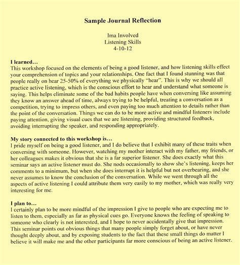 write reflective journal sample