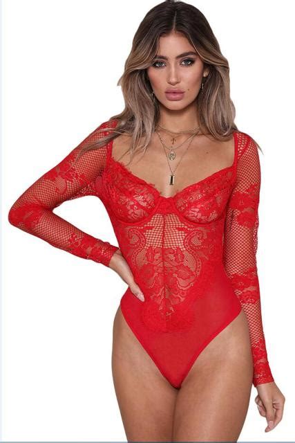2019 New Arrivalls Women White Long Sleeve Underwire Lace Bodysuit Sexy