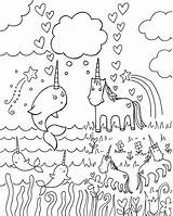 Coloring Pages Narwhal Unicorn Rainbow Printable Kawaii Pusheen Birthday Color Narwhals Book Cute Adult Colouring Print Unicorns Adults Sheet Kids sketch template