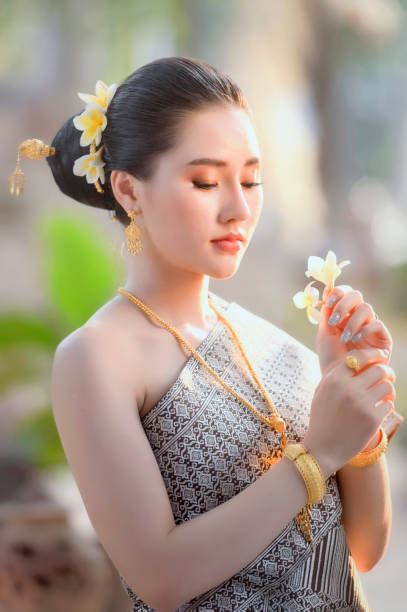 Woman Wearing Laos Traditional Dress Costume Vintage Style Laos