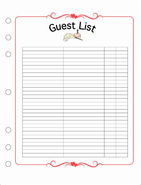 printable wedding guest list template printable templates