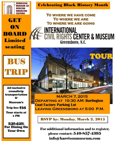 bus trip  greensboro rsvp  march   harrison museum  african american culture