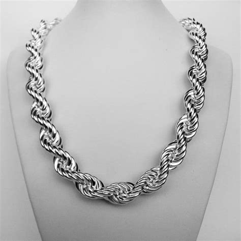 sterling silver mens heavy solid rope chain necklace etsy