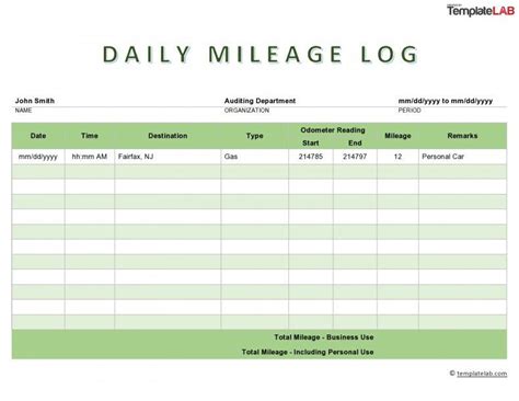 printable mileage log  printable world holiday