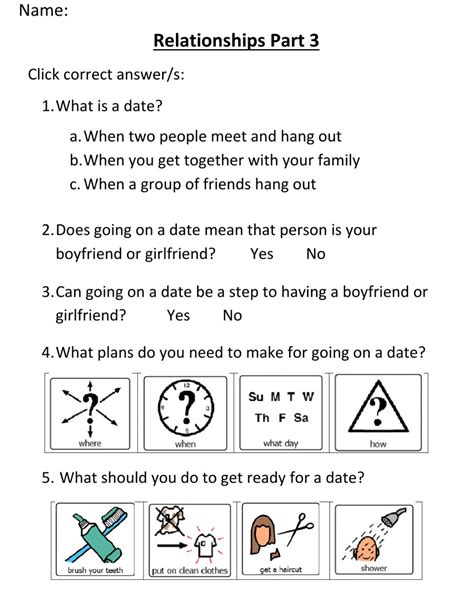 Relationships Part 3 Worksheet