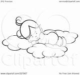 Sleeping Outline Coloring Soft Illustration Cute Girl Clouds Royalty Clipart Rf Perera Lal Regarding Notes sketch template
