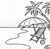 Beach Drawing Drawings Draw Umbrella Coloring Scene Cartoon Clipart Pages Kids Scenes Sketches Step Painting Easy Doodle Summer Clip Tropical sketch template