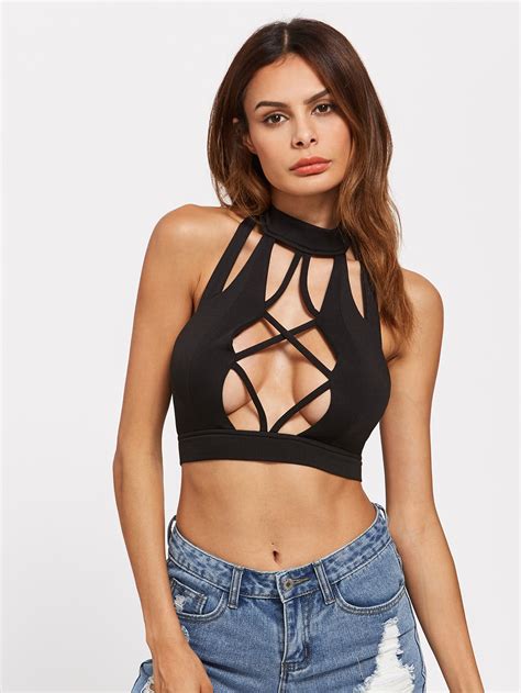 Strappy Cutout Backless Crop Halter Top Shein Usa