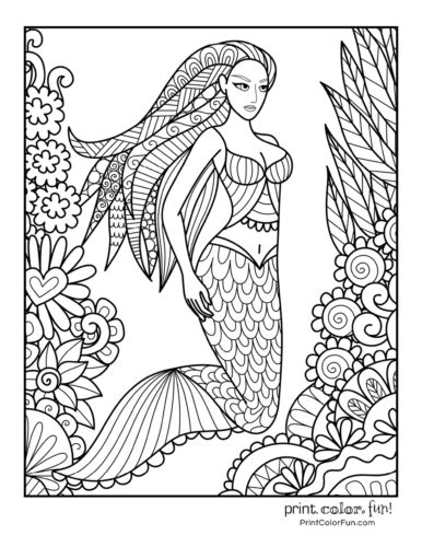 mermaid coloring pages  fantasy printables print color fun