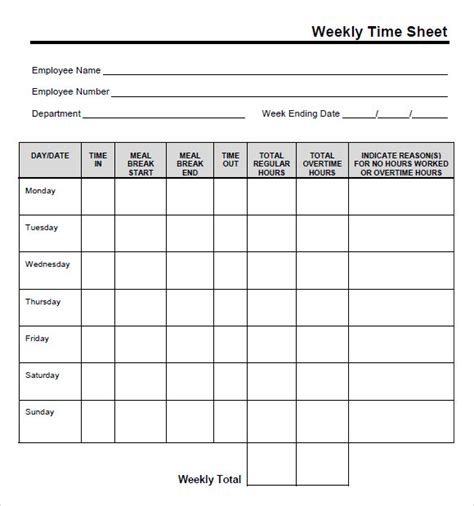 blank timesheet template   samples examples format