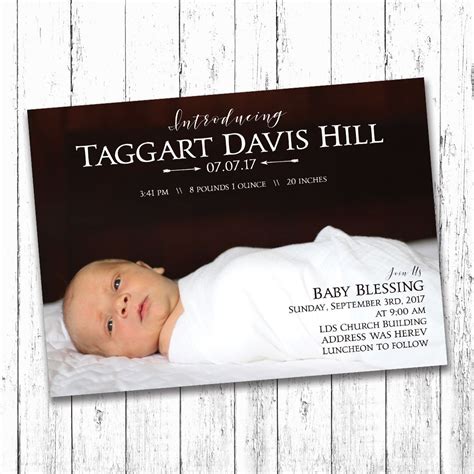 custom birth announcement andor lds baby blessing invitation baby